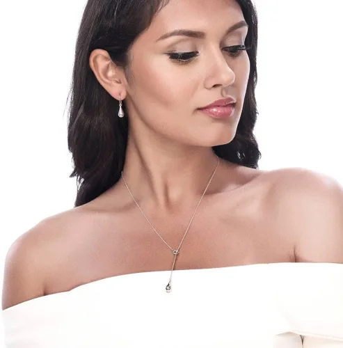 Vista 2 de berricle chapado en plata de ley Teardrop Fashion Lariat collar 16 2 Extender