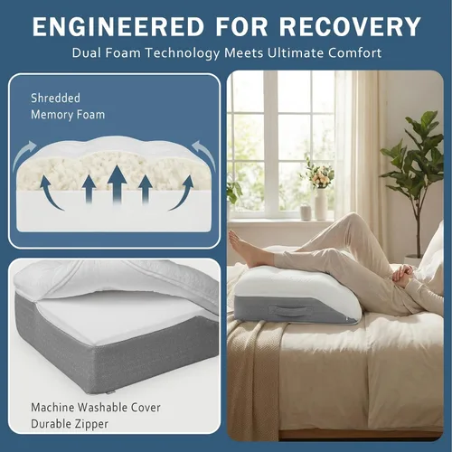 Vista 4 de baibu Almohada elevadora de piernas de espuma viscoelástica, almohada de soporte de diseño de doble capa patentada para elevar los pies para una