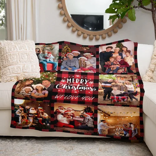 Vista 5 de Mantas personalizadas de Feliz Navidad, regalos personalizados con tus propias fotos, manta de fotos personalizada para mamá, papá, abuela, abuelo