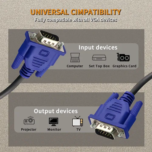 Vista 5 de Paquete de 3 cables VGA a VGA, cable HD15 macho a macho de 10 pies para monitor de computadora de TV con conector azul 3Pack 10Ft HD15 VGA male to