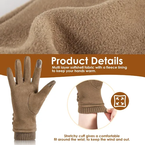 Vista 4 de Dsane Guantes de invierno para mujer, resistentes al viento, con forro polar, gruesos y cálidos