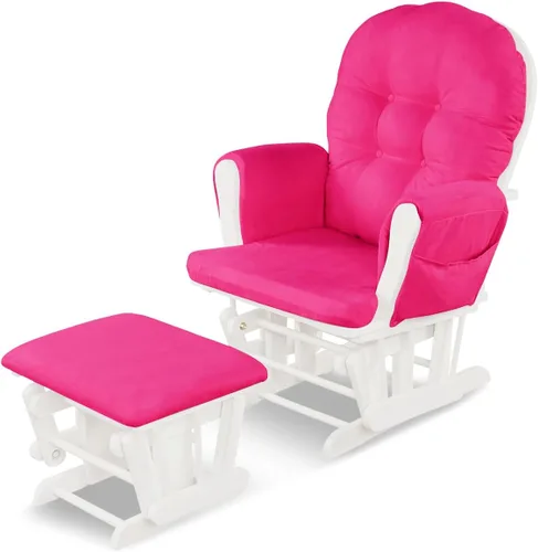 Vista 12 de Costzon Mecedora Deslizante de Guardería con Otomana, Mecedora Deslizante Tapizada Cómoda con Cojín Acolchado, Bolsillo de Almacenamiento, Base