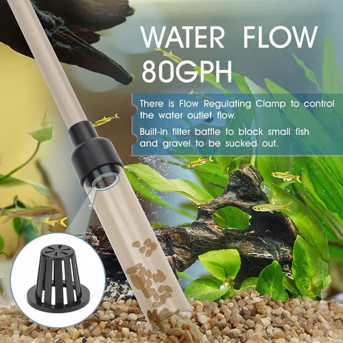 Vista 2 de hygger Aspiradora de grava pequeña para acuario, limpiador manual de grava de acuario de 80 GPH, cambiador de agua de bajo nivel de agua, limpiador