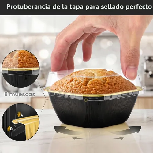 Vista 4 de EUSOAR - Tazas para cupcakes con tapas, 8 onzas, 50 unidades de flan de postres desechables, 3.5 x 2.7 x 1.6 pulgadas con tapas, postres de papel