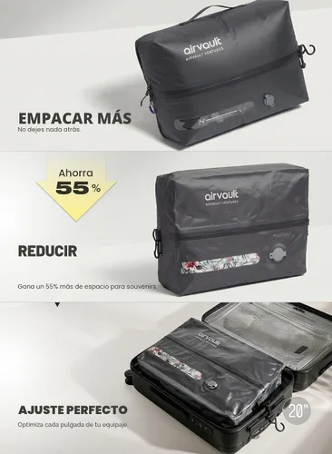 Vista 9 de AirVault - Bolsa de viaje de compresión al vacío reutilizable para maleta y mochila, reciclada, IPX8, impermeable, ahorradora de espacio