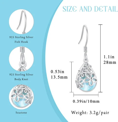 Vista 5 de Moonstone Earrings 925 Sterling Silver Daisy Moon Star Mermaid Tail Celtic Knot Phoenix Moonstone Drop Dangle Earrings Hypoallergenic Jewelry Gift