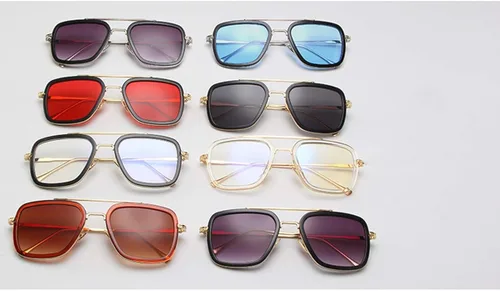 Vista 7 de iKANOO Tony Stark - Lentes de sol para hombres y mujeres, marco de metal cuadrado vintage, lentes de hombre araña