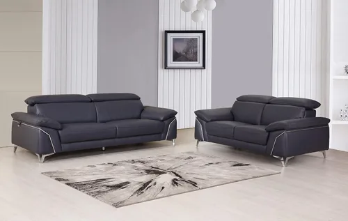 Vista 2 de Blackjack Furniture Naples Sofá de cuero italiano genuino de grano superior con reposacabezas ajustables, 88 pulgadas, azul abeto