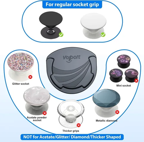 Vista 2 de volport Soporte de automóvil para Pops plegable para enchufe, paquete de 2 soportes de teléfono celular de silicona negra para enchufe Negro