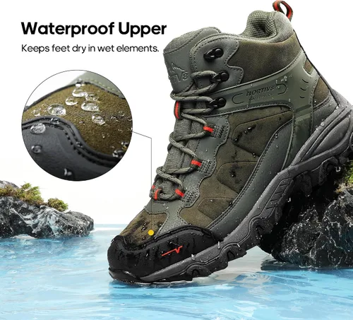 Vista 53 de NORTIV 8 - Botas de senderismo impermeables para hombre, zapatos de montañismo ligeros para exteriores