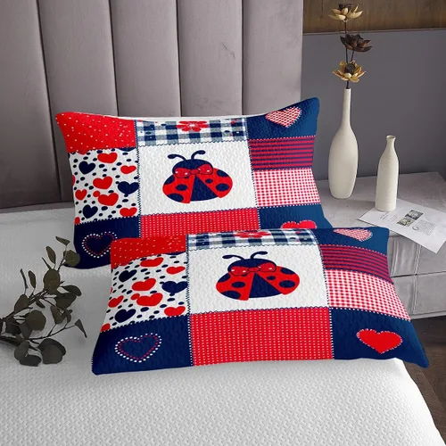 Vista 3 de Linda colcha de mariquita tamaño individual, juego de ropa de cama de retazos de cuadrícula para niños, niñas, niños, adolescentes, decoración
