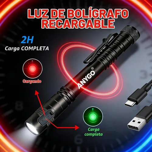 Vista 3 de Luz recargable para bolígrafo, linterna de bolsillo USB-C de alto