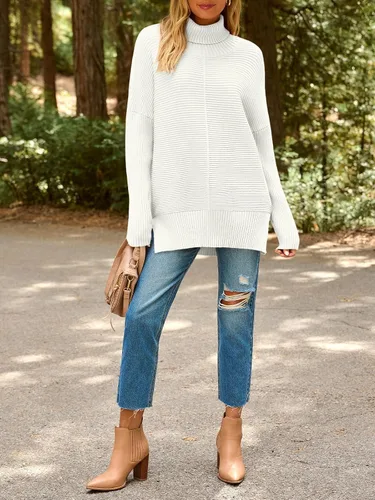 Vista 6 de EFAN Suéteres de cuello alto de gran tamaño para mujer, ropa de invierno 2025, túnica de punto a la moda, trajes de otoño