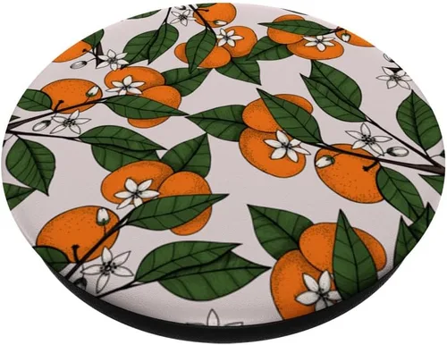 Vista 2 de PopSockets con diseño botánico de Clementine en rama naranja estético