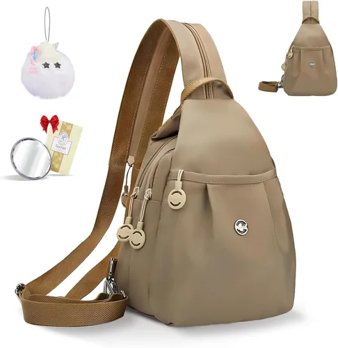 Vista 10 de Mini bolsa impermeable de 2 vías, mochila pequeña Oxford con múltiples compartimentos, para mujeres, universitarios, viajeros, viajes con antirrobo