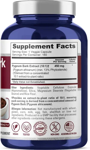 Vista 2 de NusaPure Cápsulas de corteza de Pygeum, 450 mg, 180 cápsulas vegetales (sin OMG, veganas)