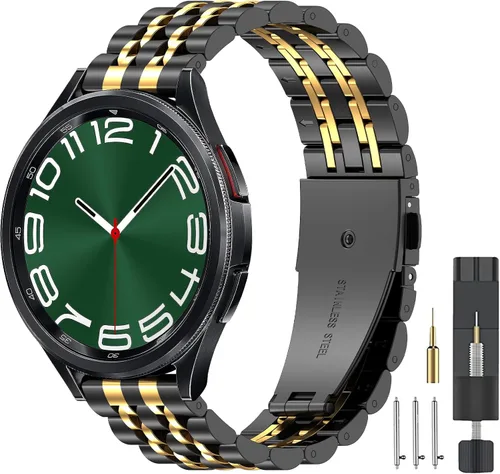 Vista 5 de 18mm 20mm 22mm Quick Release Metal Watch Band for Garmin Samsung Amazfit Negro dorado