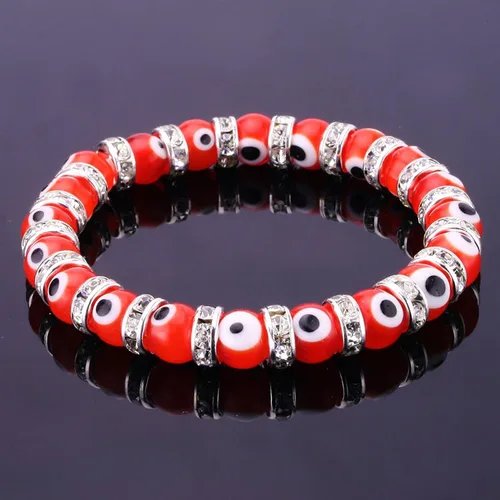 Vista 2 de Pulsera con cuentas de mal de ojo turco, con abalorio de vidrio veneciano con espaciadores rondelle