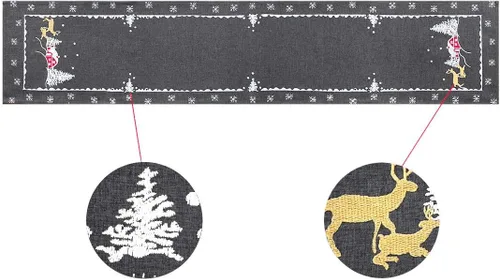 Vista 3 de Mantel pequeño con diseño de reno bordado para fiestas de Navidad