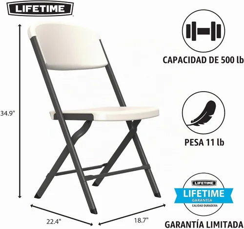 Vista 3 de LIFETIME Sillas plegables, silla plegable resistente contorneada para mayor comodidad, paquete de 4