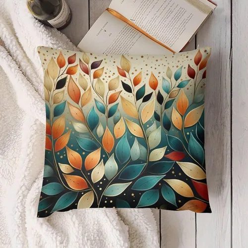 Vista 4 de Almohadas de sofá para sala de estar, 12 x 12 pulgadas, coloridas hojas de otoño y otoño, funda de cojín para sofá, decoración moderna, otoño