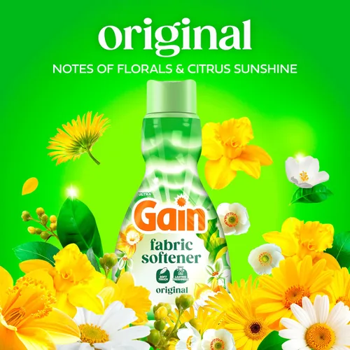 Vista 5 de Gain Suavizante líquido para ropa, aroma original, 35 fl oz líq., 48 lavados, Toque suave - suavidad que puedes sentir