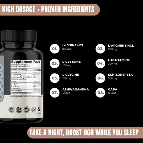 Vista 4 de HGH Booster 2 veces fuerza (150 unidades) antienvejecimiento, aumenta la resistencia y la energía, rejuvenece la piel y el cabello, L-lisina HCL