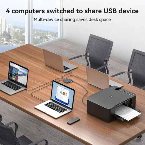 Vista 3 de Selector de interruptor USB 3.0 4 computadoras comparten 4 puertos USB A para ratón, teclado, impresora, escáner con control remoto inalámbrico