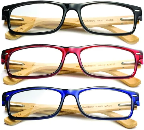 Vista 16 de Newbee Fashion Lentes transparentes Marco Rectángulo Marco Sin Prescripción Falso Gafas Paquete de 2 bambú negro y marrón