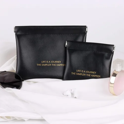 Vista 5 de Leznazik Monedero de cuero para apretar monedero, gafas de sol, joyería, auriculares, cosméticos, cambio, soporte para hombres y mujeres, juego de 2
