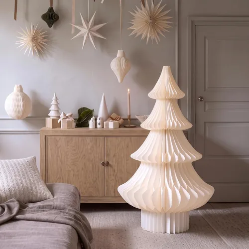 Vista 13 de Spiareal Árbol de Navidad de papel de panal extra grande de 2 pies de color Blanco beige