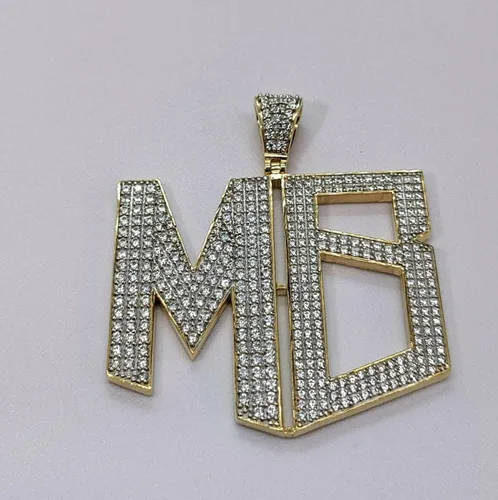 Vista 5 de DTJEWELS1.50 CT - Juego de puntas de corte redondo con diamantes de letra personalizada unisex MB alfabeto colgante de oro amarillo de 14 quilates
