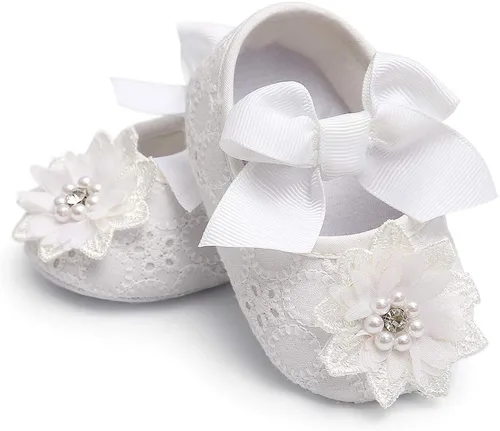 Vista 5 de Myleleya Zapatos planos Mary Jane para bebés y niñas con lazo y flores, vestido de princesa, para boda, zapatos de ballet antideslizantes para niños
