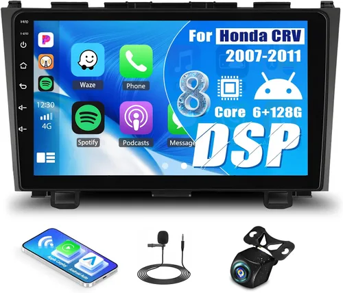 Vista 10 de 4 núcleos+64G Android 15 para Honda CRV 2007-2011 Radio de coche estéreo con A-pple inalámbrico CarPlay Android Auto WiFi GPS, pantalla táctil de 9