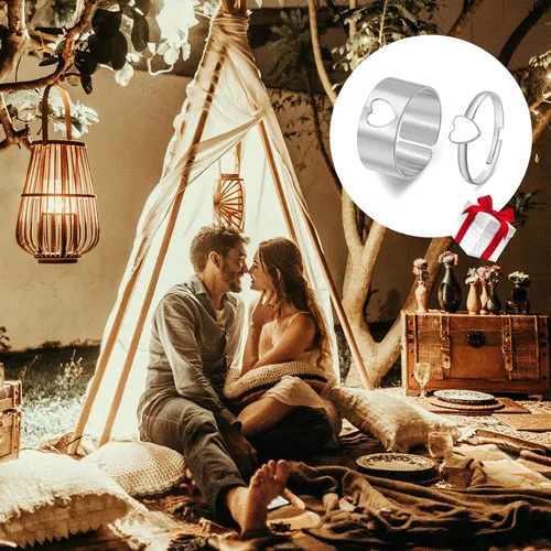 Vista 3 de 2 anillos de pareja a juego para mujeres y hombres, anillos de corazón a juego para novio, novia, abierto, ajustable, anillos de relación a