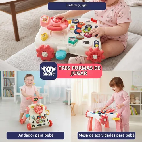 Vista 3 de TOY Life Andador de empuje para bebé 3 en 1, mesa de actividades para Luces y música, engranajes giratorios, volante, mesa de juego desmontable