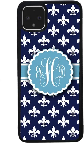 Vista 3 de French Fleur De Lis - Funda de goma negra con monograma personalizado para teléfono compatible con Google Pixel 10, 10 Pro, 10 Pro XL, 9a, 9 Pro