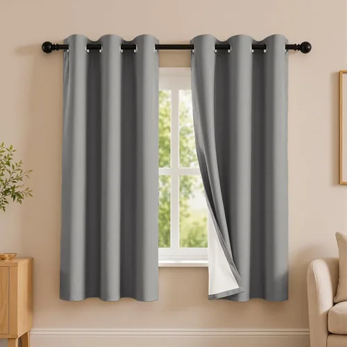 Vista 111 de 2 paneles de cortinas 100% opacas, de peso medio, con aislamiento térmico y ojales para dormitorio, sala de estar, tratamiento de ventana