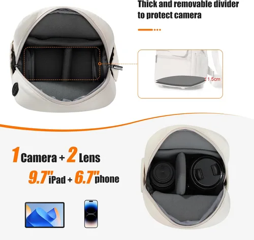 Vista 3 de Cwatcun - Bolso para cámara cruzado al hombro y bandolera, maletín ligero para fotografía DSLR/SLR/sin espejo con soporte para trípode y funda