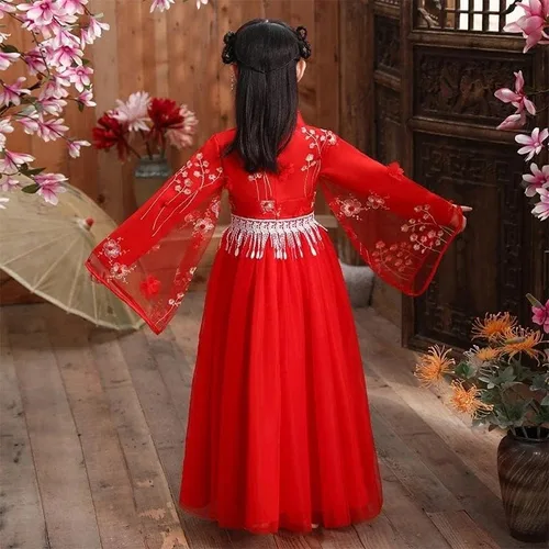 Vista 4 de XDWZUA - Vestido de Hanfu para niña, disfraz tradicional chino para festivales Cheongsam (color blanco garabato de dinosaurio 4, talla 6)