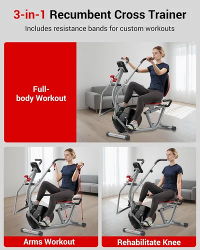 Vista 13 de ECHANFIT Recumbent Exercise Bike with Arm Exerciser for Home - Elliptical Recumbent Cross Trainer with Backlit Display, Pulse Sensor, 8-Level