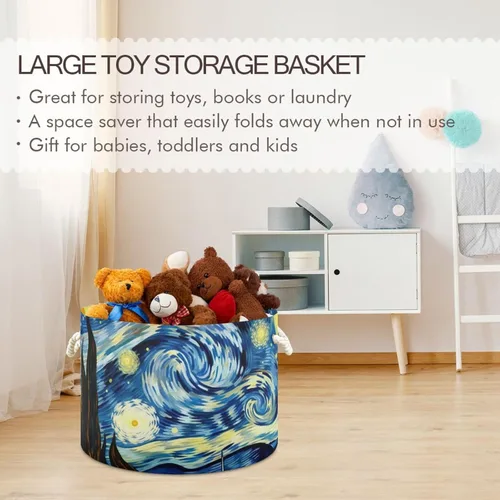 Vista 5 de Cesta de cuerda de algodón Van Gogh The Starry Night Art Baby Laundry Basket Manta Kids Toy Storage Basket #87
