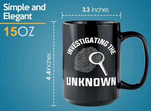 Vista 6 de Taza de café detective de 15 onzas, color negro - Investigando lo desconocido - Oficial de policía policía patrulla detective sheriff aplicación