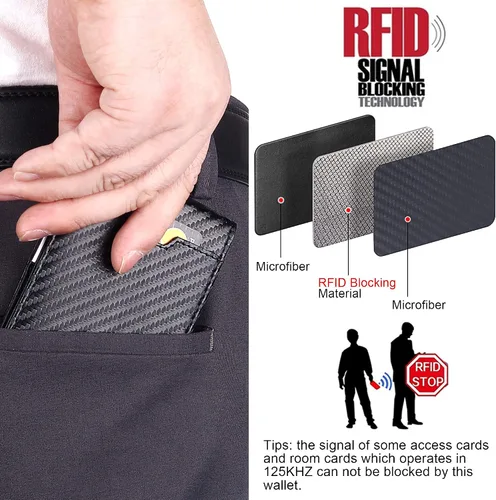 Vista 6 de Cartera plegable para hombre con clip para dinero bolsillo frontal minimalista de cuero con bloqueo RFID