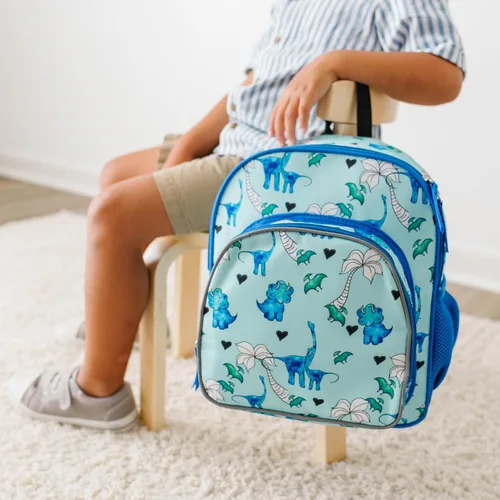 Vista 6 de Wildkin - Mochila infantil de 12 pulgadas – Acolchada, ajustable, ideal para guardería y viajes, Dino azul, Escuela