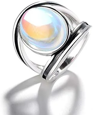 Vista 5 de SUKKCCNO Anillo solitario de plata de ley 925 con piedra lunar y luna para mujer, joyería bohemia con piedra lunar natural, estilo victoriano