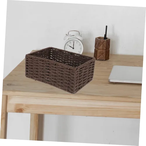 Vista 7 de Caja de almacenamiento rectangular de café, madera y ratán, 8.72x6.09x3.54 pulgadas