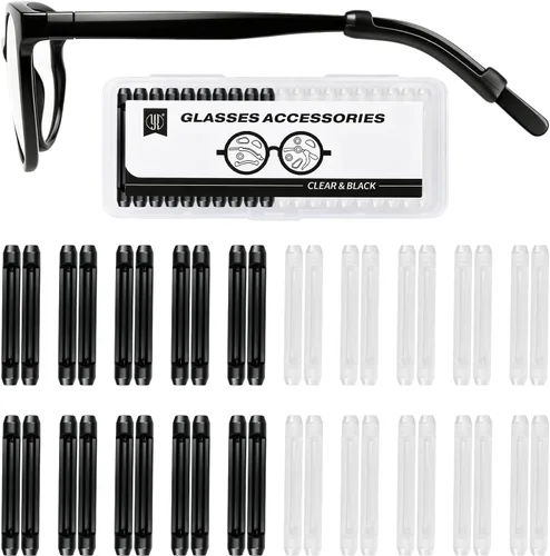 Vista 10 de YR Lentes de silicona suave, retenedores de manga, antideslizantes, elásticos y cómodos, para anteojos, lentes de lectura, 10 pares, color negro