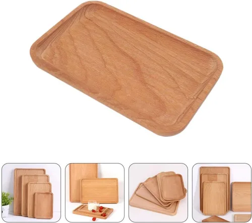 Vista 2 de Cabilock Organizador de frutas de madera maciza, bandeja decorativa para servir pasteles, postres, soporte de exhibición de vajilla de madera