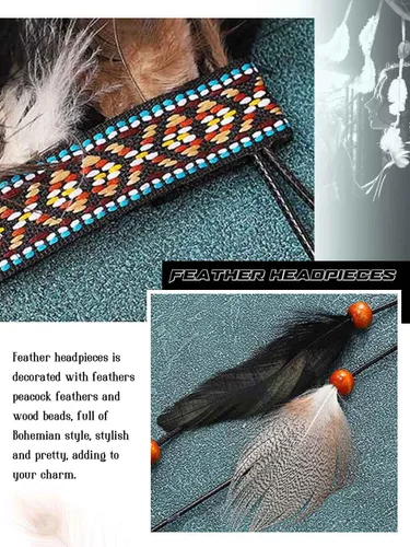 Vista 4 de Aukmla Diadema de plumas indias, tocado, tocado para rave para mujer